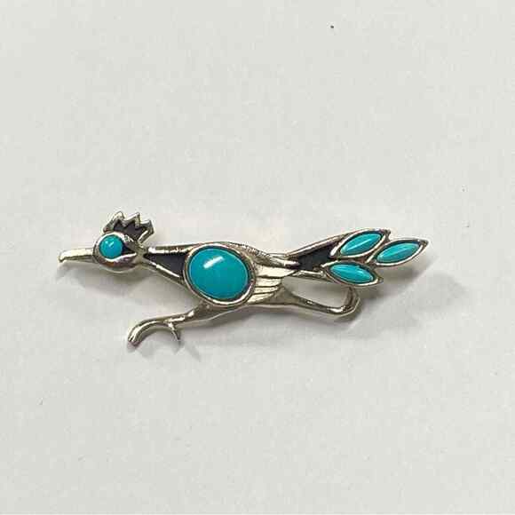 1970’s Signed St. Labre Turquoise color and Silver Tone Road Runner Pin Brooch - Picture 5 of 5